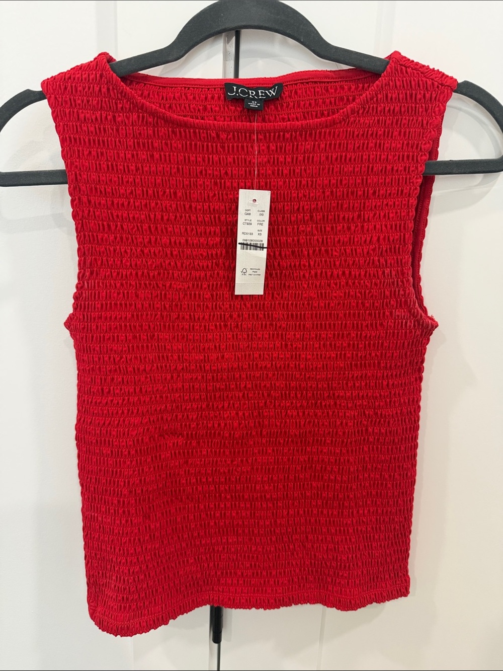 Crew Red Smocked Sleeveless Top – Size XS – NWT